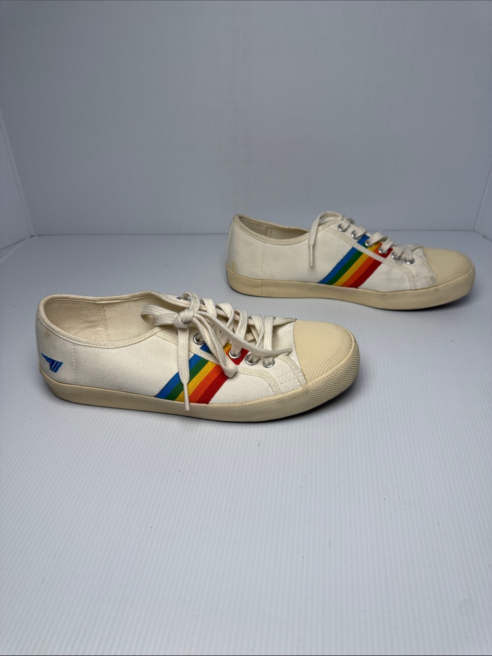 GOLA Coaster Rainbow Striped Women's Sneakers Cream Canvas Lace Up Rubber 39/8